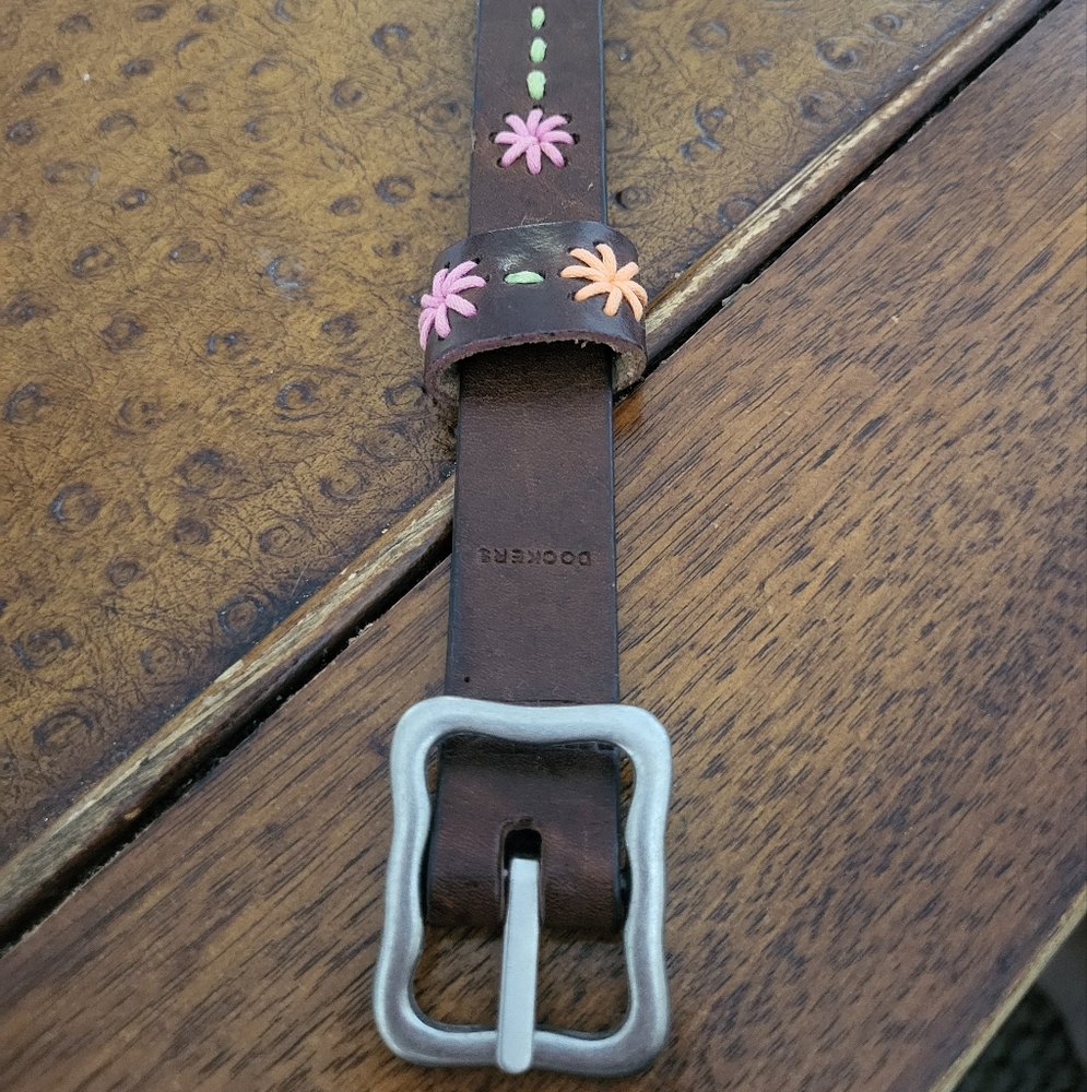 Dockers Leather Brown and Pink Belt with Silver Buckle
